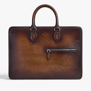 Un Jour Scritto Leather Briefcase, CACAO INTENSO, hi-res