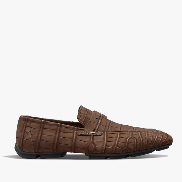 Lorenzo Drive Nubuck Alligator Leather Loafer, CIOCCOLATO, hi-res 1