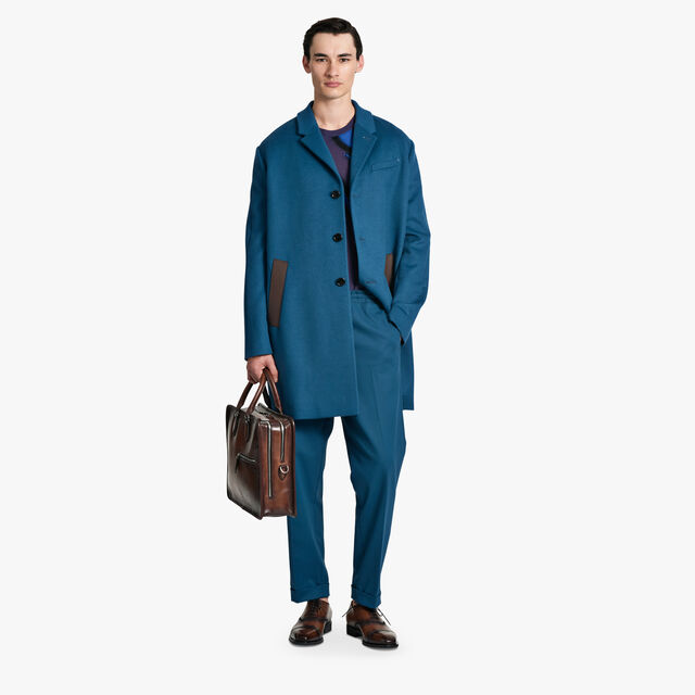 Wool And Cashmere Coat With Leather Details, DEEP EMERALD BLUE/GREYISH BLUE, hi-res 4