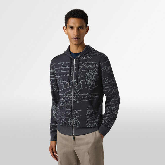 Classic Scritto Zip-Up Hoodie, NAVY/ GREY SCRITTO, hi-res 2