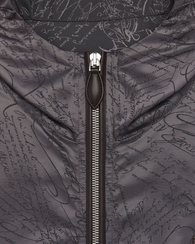 Blouson &agrave; Capuche Motif Scritto avec D&eacute;tails en Cuir, Warm Grey, hi-res