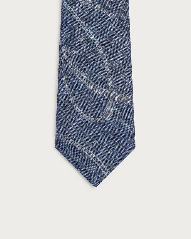 Cravate &agrave; Chevrons Motif Scritto, Steel Blue, hi-res
