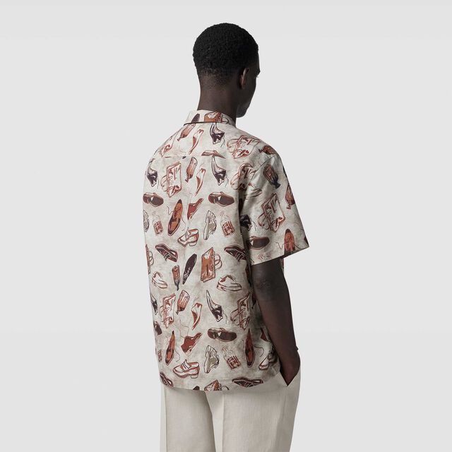 Linen And Cotton Printed Short Sleeves Shirt, ICONIC SUMMER BROWN, hi-res 3