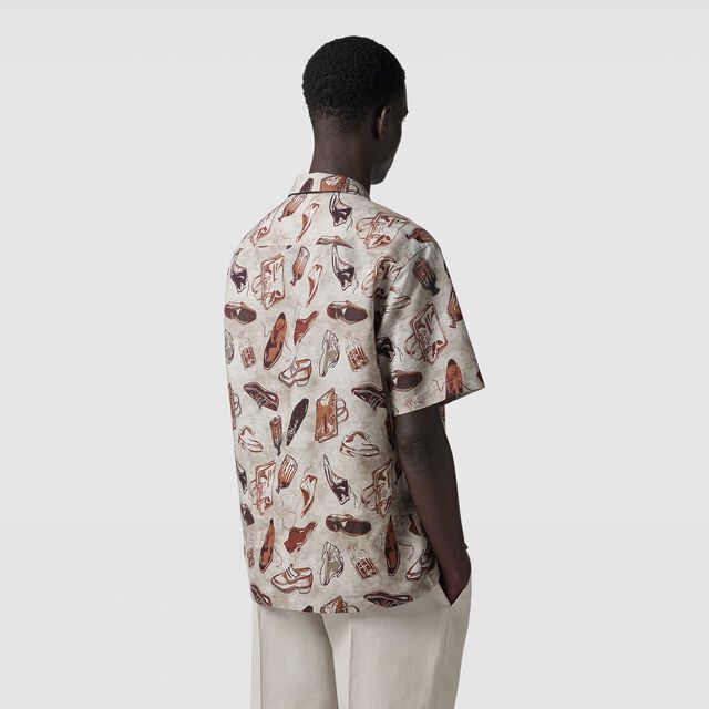 Linen And Cotton Printed Short Sleeves Shirt, ICONIC SUMMER BROWN, hi-res 4