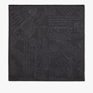 Silk Scritto Handkerchief, NOIR, hi-res