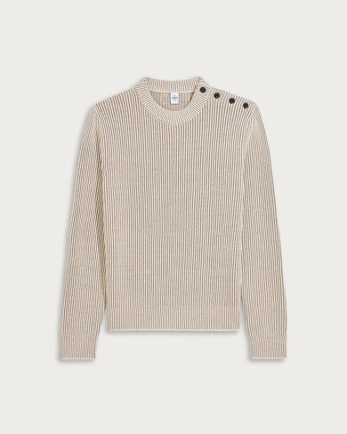 Contrasted Ribbed Crewneck, Sand Taupe, hi-res