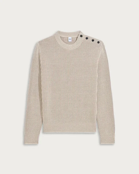 Contrasted Ribbed Crewneck, Sand Taupe, hi-res
