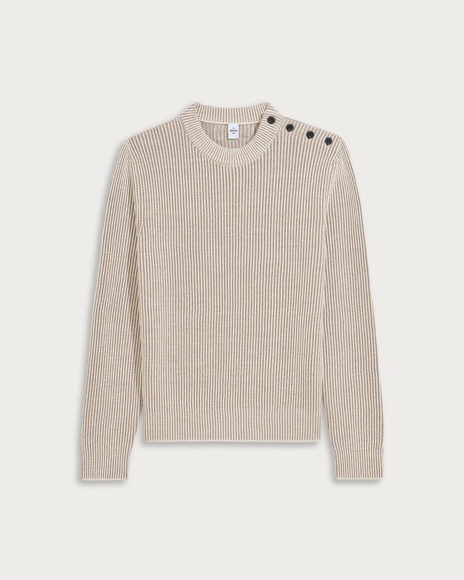 Contrasted Ribbed Crewneck, Sand Taupe, hi-res