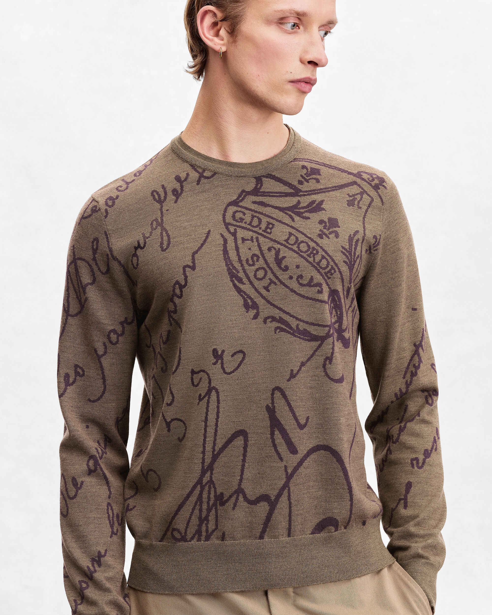 Scritto Pattern Crewneck, Bronze Melange, hi-res