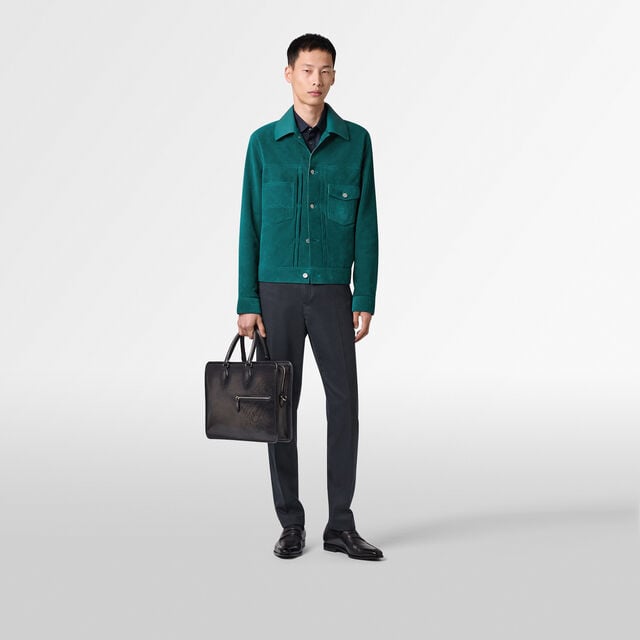 Suede Denim Jacket, DARK TEAL BLUE, hi-res 5