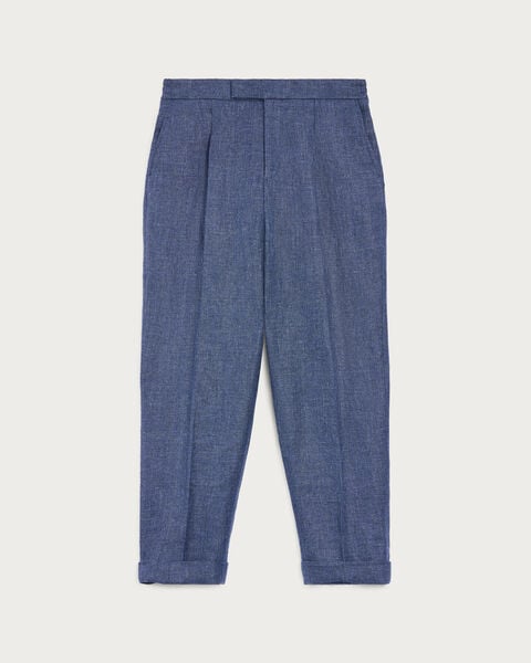Relaxed Trousers with Leather Detail, Soladite Blue, hi-res