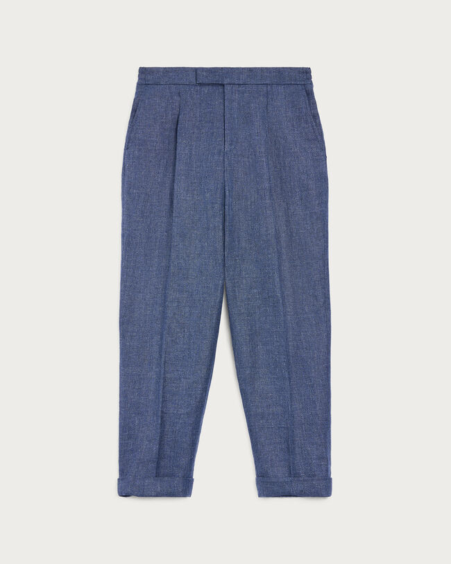 Relaxed Trousers with Leather Detail, Soladite Blue, hi-res