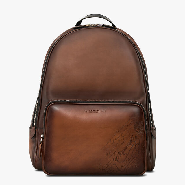 Time Off Scritto Swipe Leather Backpack, CACAO INTENSO, hi-res