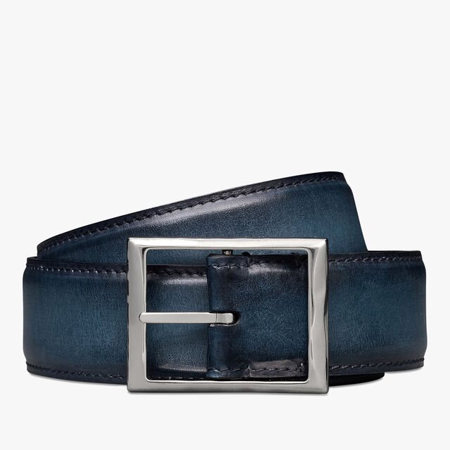 Classic Scritto Leather 35MM Reversible Belt, CHARCOAL BROWN + STEEL BLUE, hi-res 1