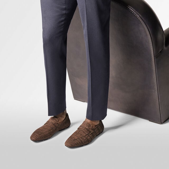Lorenzo Drive Nubuck Alligator Leather Loafer, CIOCCOLATO, hi-res 7
