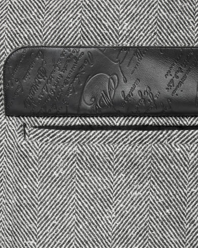 Herringbone Foresti&egrave;re Coat with Leather Details, Grey Melange, hi-res