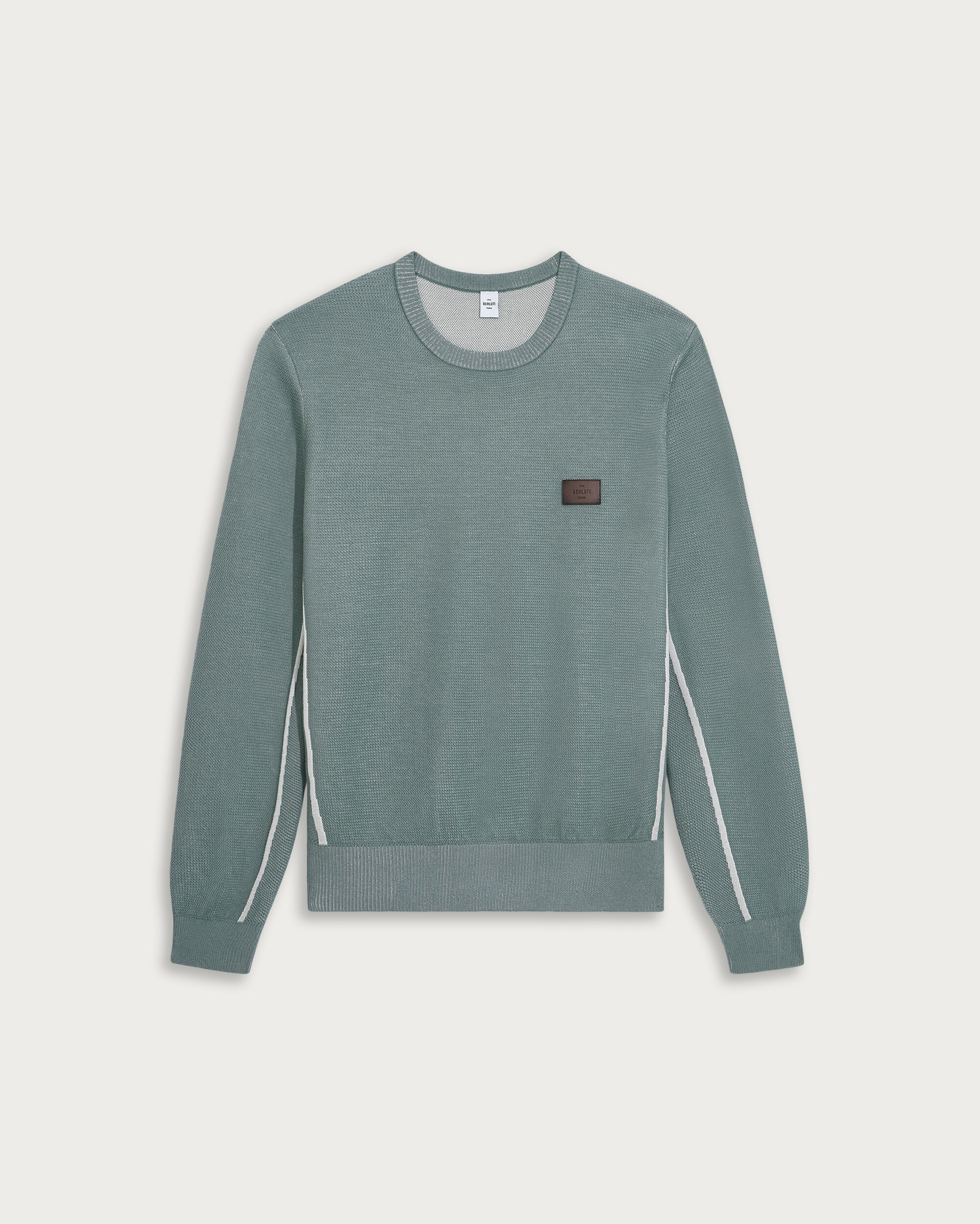 Shadow Crewneck with Leather Details, Prasin Green, hi-res