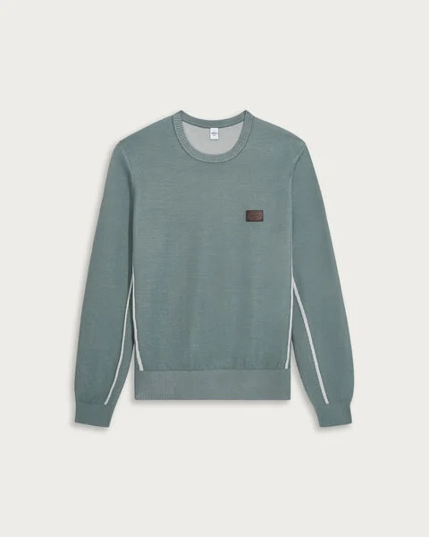 Shadow Crewneck with Leather Details, Prasin Green, hi-res