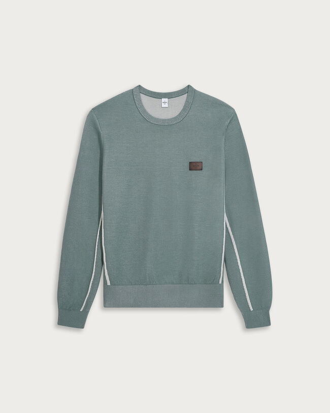 Shadow Crewneck with Leather Details, Prasin Green, hi-res