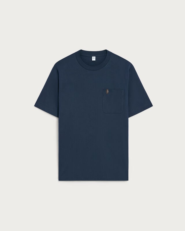 Pocket T-shirt with Leather Detail, Marine, hi-res