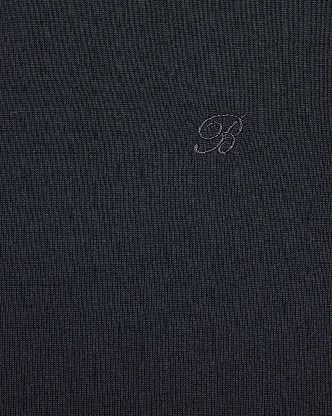 Pull &agrave; Col Rond &agrave; Manches Courtes avec Broderie B-Thabor, Nero Blue, hi-res