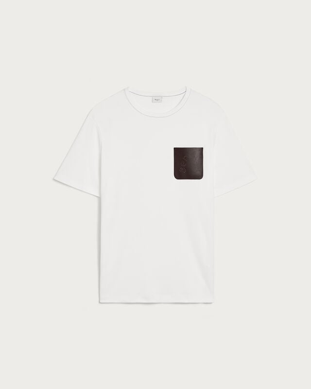 T-shirt with Leather Pocket, Blanc Optique, hi-res
