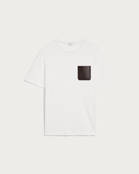 T-shirt with Leather Pocket, Blanc Optique, hi-res