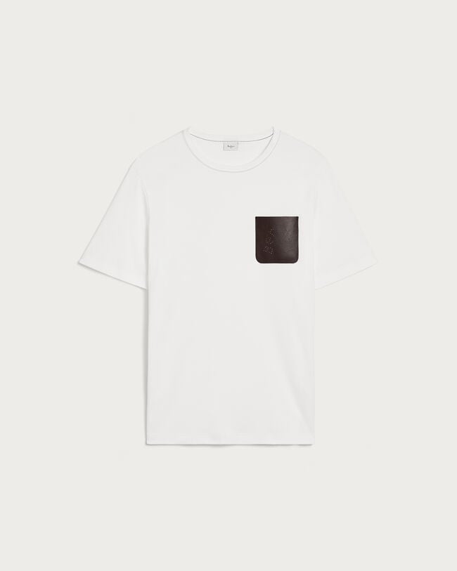 T-shirt with Leather Pocket, Blanc Optique, hi-res