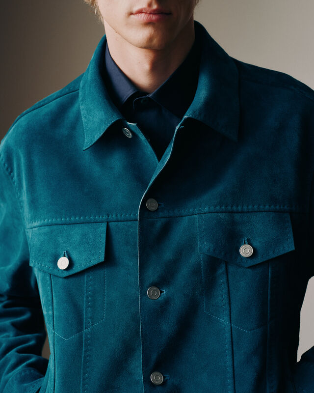 Suede Denim Jacket, DARK TEAL BLUE, hi-res 2