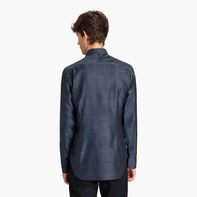 Cotton Silk Scritto Andy Shirt, WASHED INDIGO, hi-res 3