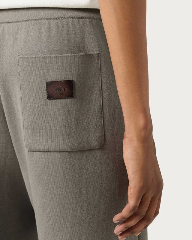 Double Face Knitted Trousers with Leather Detail, Pebbles Grey, hi-res