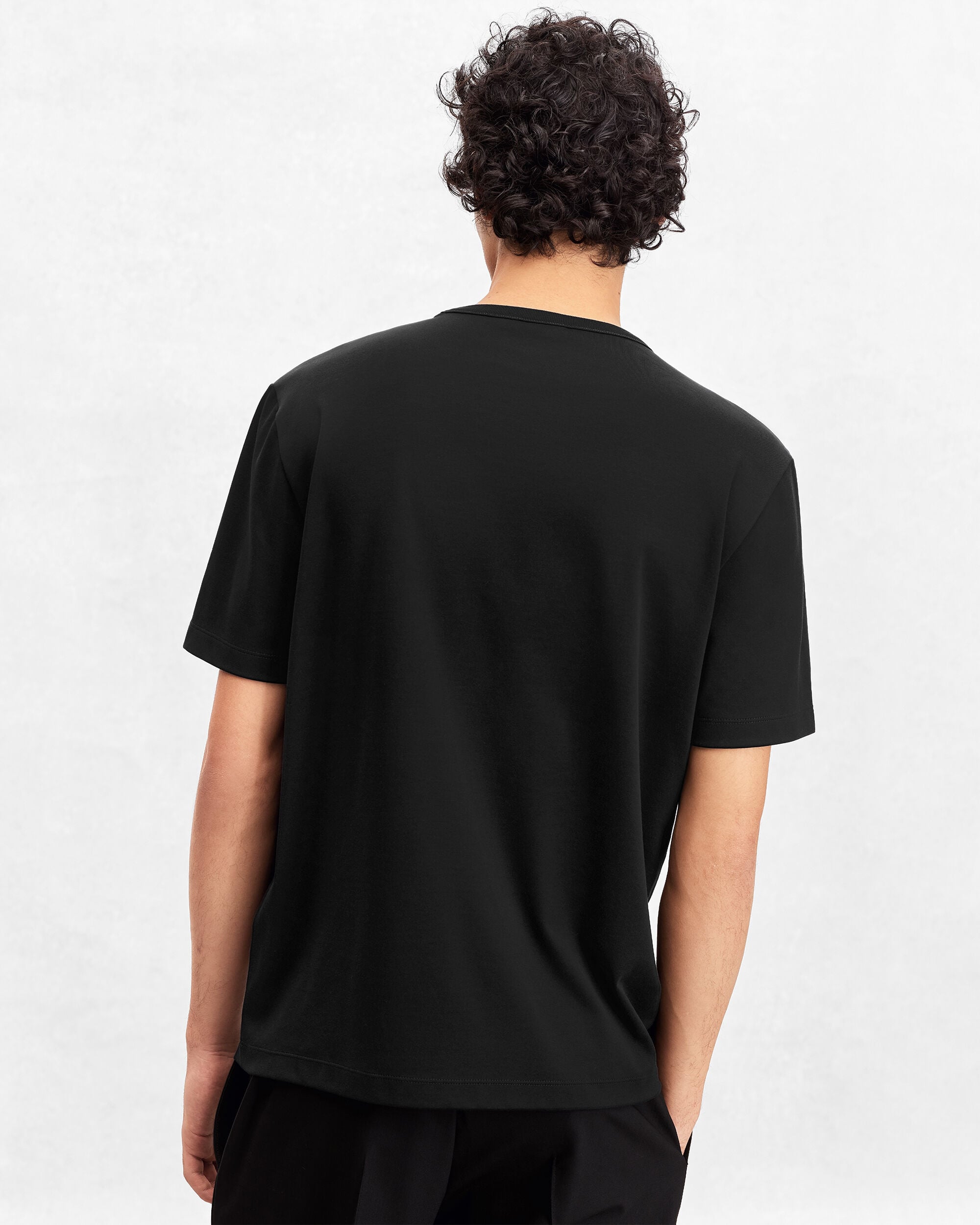 T-shirt with Leather Pocket, Noir, hi-res