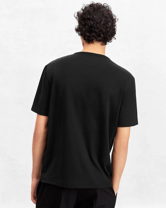T-shirt with Leather Pocket, Noir, hi-res