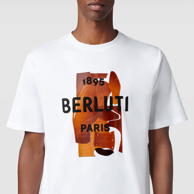 Berluti Artwork T-shirt, OPTIC WHITE/ CHESTNUT BROWN, hi-res 4