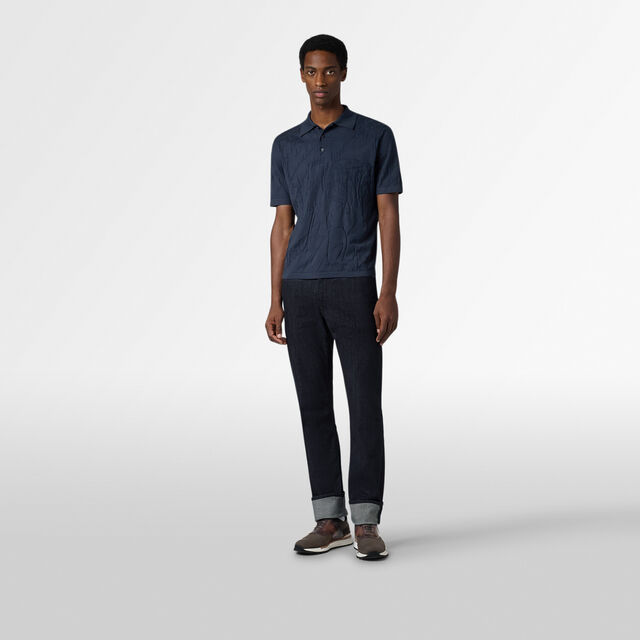 Polo avec Jacquard Scritto Diagonal, COLD NIGHT BLUE, hi-res 4