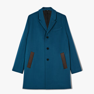 Wool And Cashmere Coat With Leather Details, DEEP EMERALD BLUE/GREYISH BLUE, hi-res