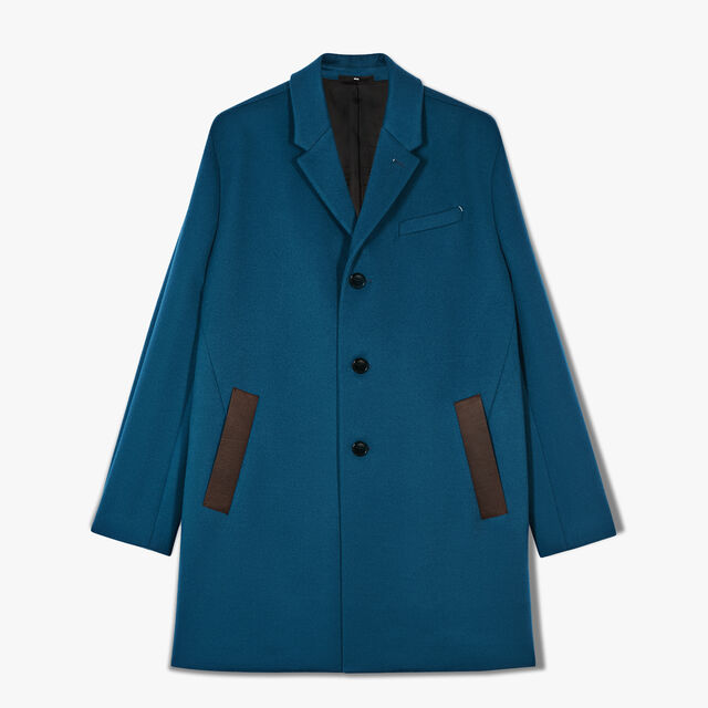 Wool And Cashmere Coat With Leather Details, DEEP EMERALD BLUE/GREYISH BLUE, hi-res 1