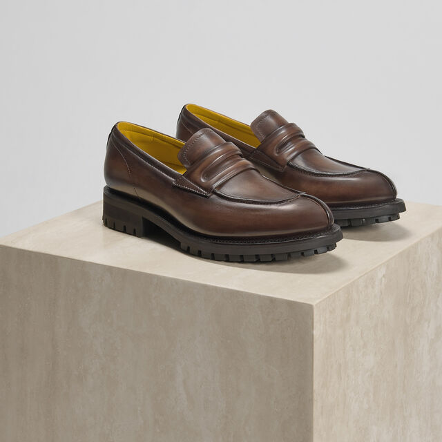 New Oslo Venezia Calf Leather Loafer, MARRONE INTENSO, hi-res 3