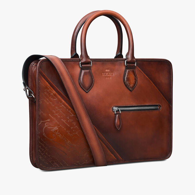 Un Jour Small Scritto Drapé Leather Briefcase, CACAO INTENSO, hi-res 2