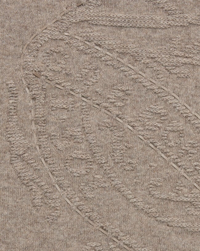 Pull &agrave; Col Rond avec motif Crest et Cuir Tress&eacute;, Warm Beige, hi-res