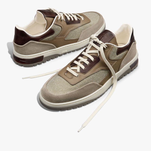 Playoff Suede Calf, Calf Leather And Textile Sneaker, TAUPE, hi-res 7