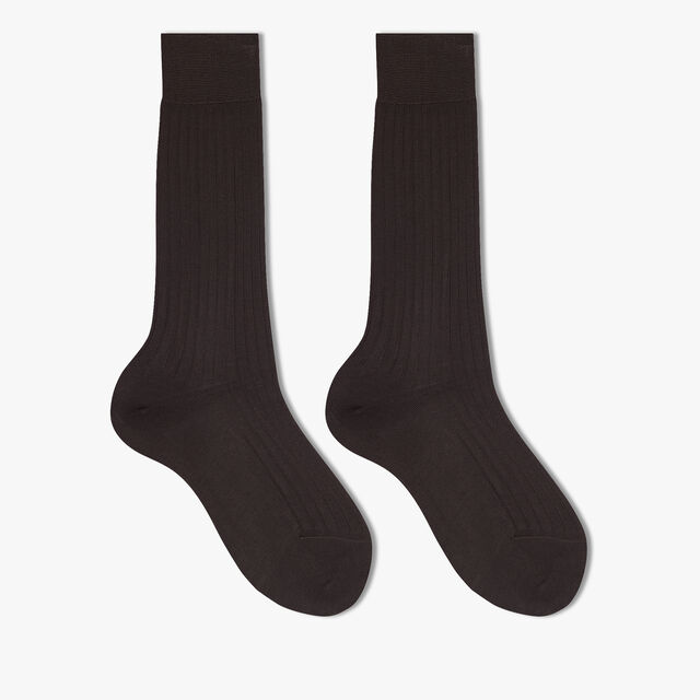 Cotton Ribbed Socks, MARRON FONCE, hi-res 1