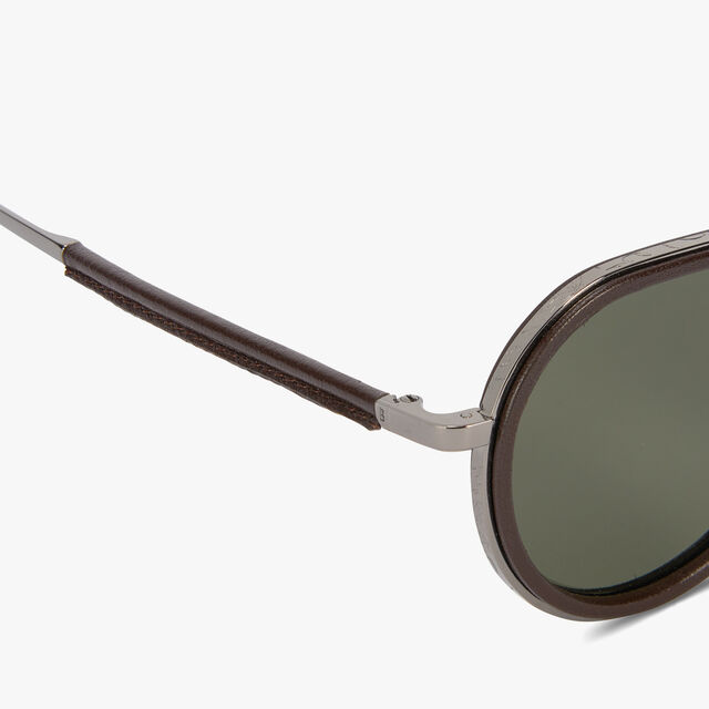 Centaury Metal and Leather Sunglasses, TABACCO+KHAKI, hi-res 3
