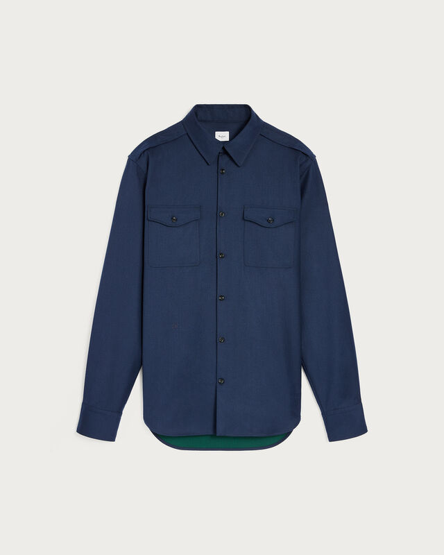 Aviator Shirt with B-Thabor Embroidery  and Leather Detail, Winter Blue & Valley Green, hi-res