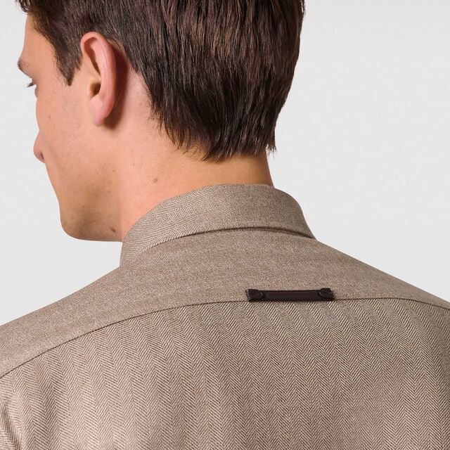 Herringbone Casual Shirt, LIGHT TAUPE, hi-res 5