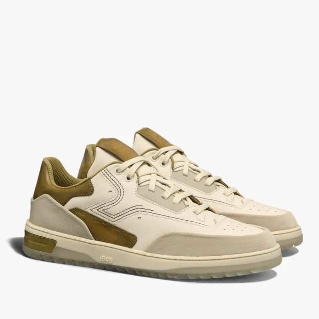 Sneaker Playoff En Cuir Scritto, OFF-WHITE+ACID GREEN, hi-res 2