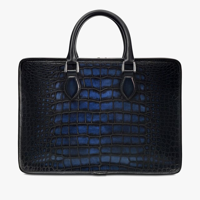 Un Jour Mini Alligator Leather Briefcase, NERO BLU, hi-res 3