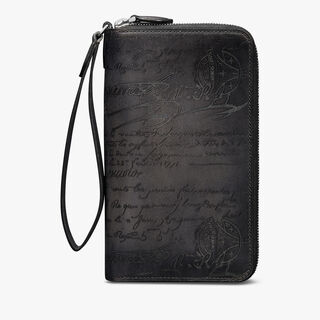 Tali Scritto Leather Long Zipped Wallet, NERO GRIGIO, hi-res