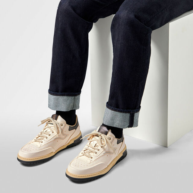Playoff Deer Leather Sneaker, WHITE, hi-res 8