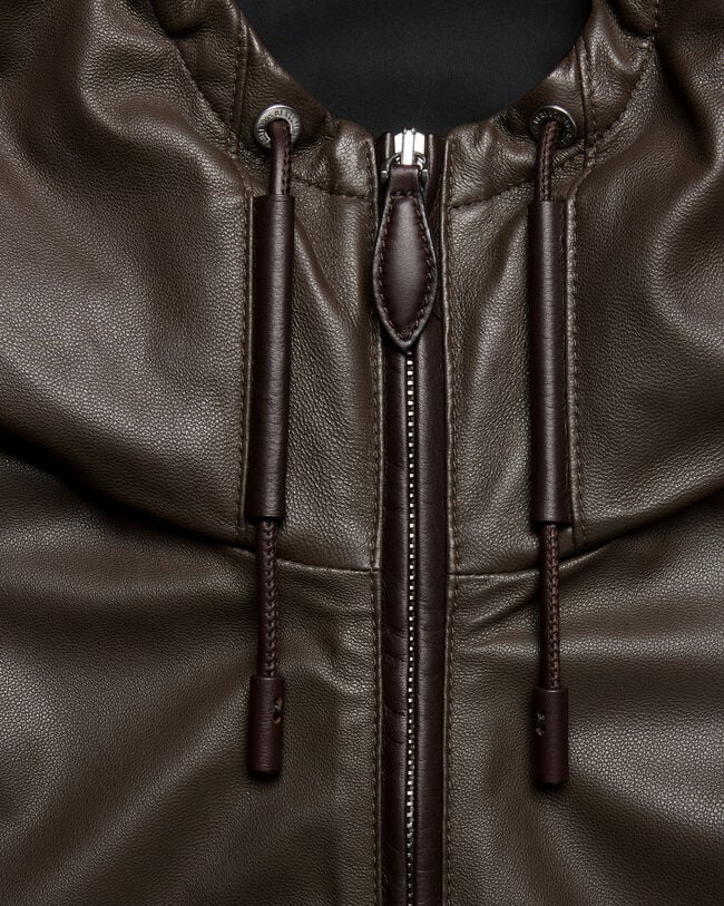 Ultralight Fly Leather Hooded Blouson, Brown Taupe, hi-res